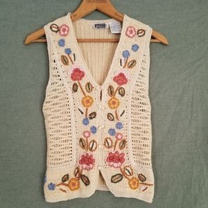 Vintage floral crochet cotton vest size small